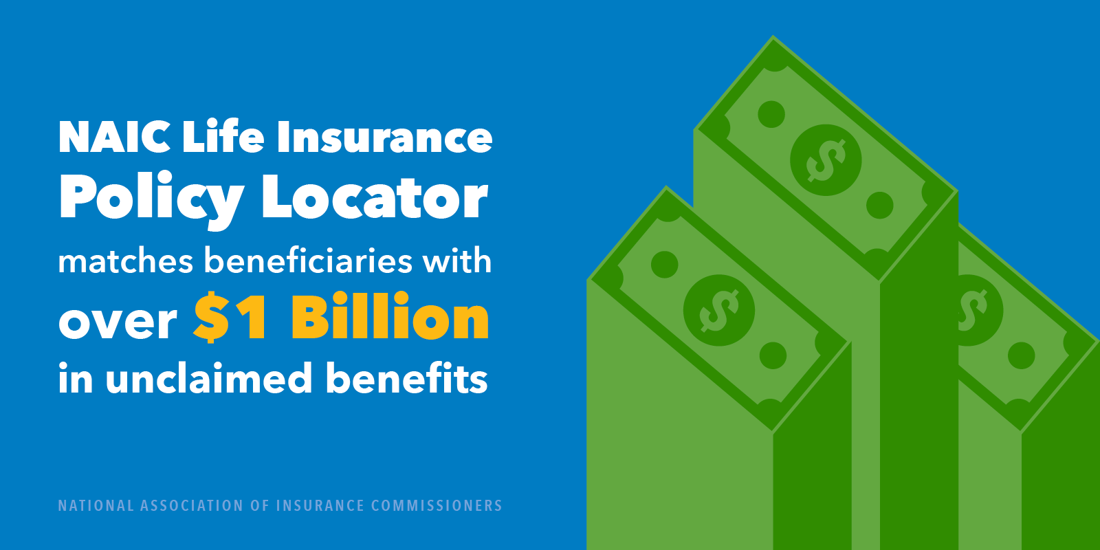 NAIC Life Insurance Policy Locator Matches More Than $1 Billion in unclaimed benefits.
