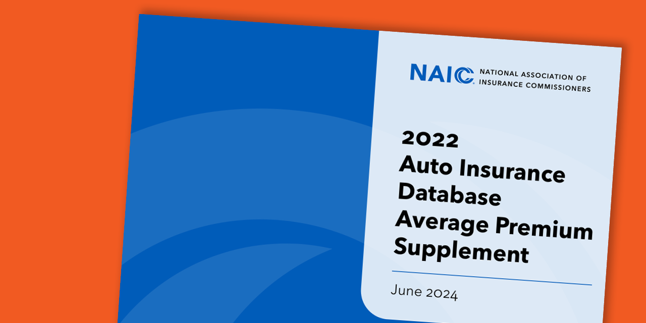 Picture of blue "Auto Insurance Database Average Premium Supplement" cover on orange background