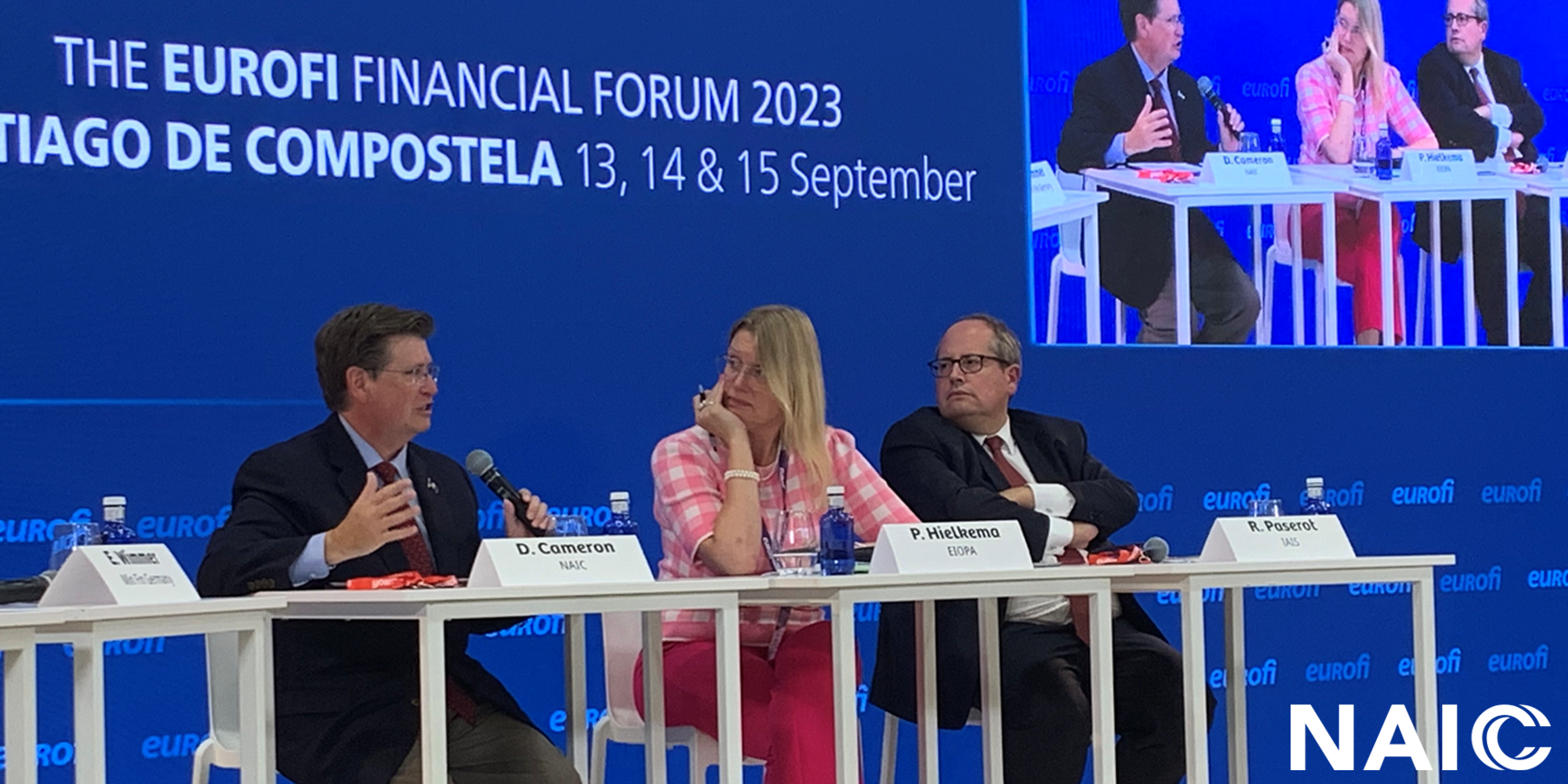 National Association of Insurance Commissioners (NAIC) Immediate Past President and Idaho Department of Insurance Director Dean L. Cameron Speaks On a Panel at the Eurofi Financial Forum in Santiago de Compostela, Spain, in September 2023.