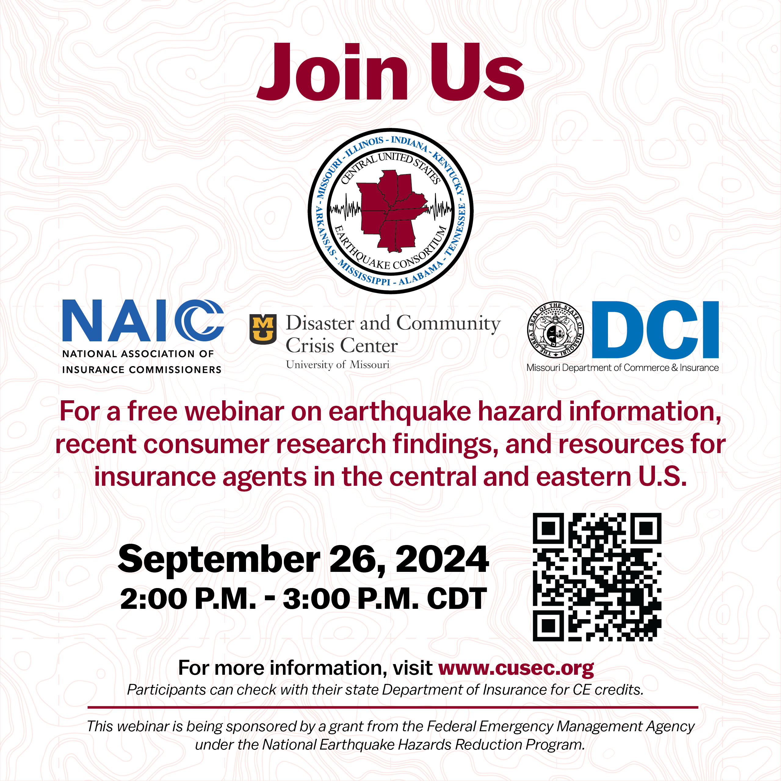 Free Earthquake Insurance Webinar, September 26, 2024 2:00PM - 3:00PM CDT