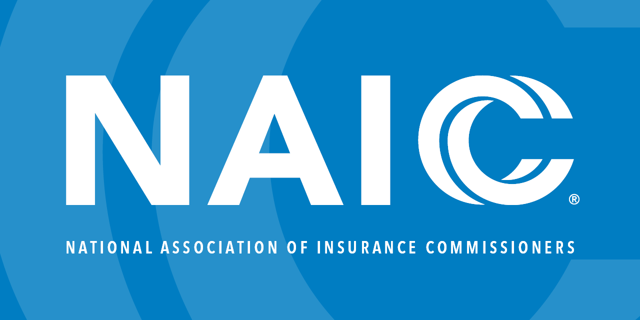 White "NAIC" letters, with "National Association of Insurance Commissioners" underneath.  Blue background.