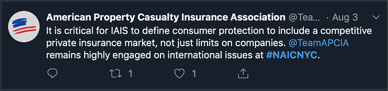 Tweet on International Insurance Relations (G) Committee