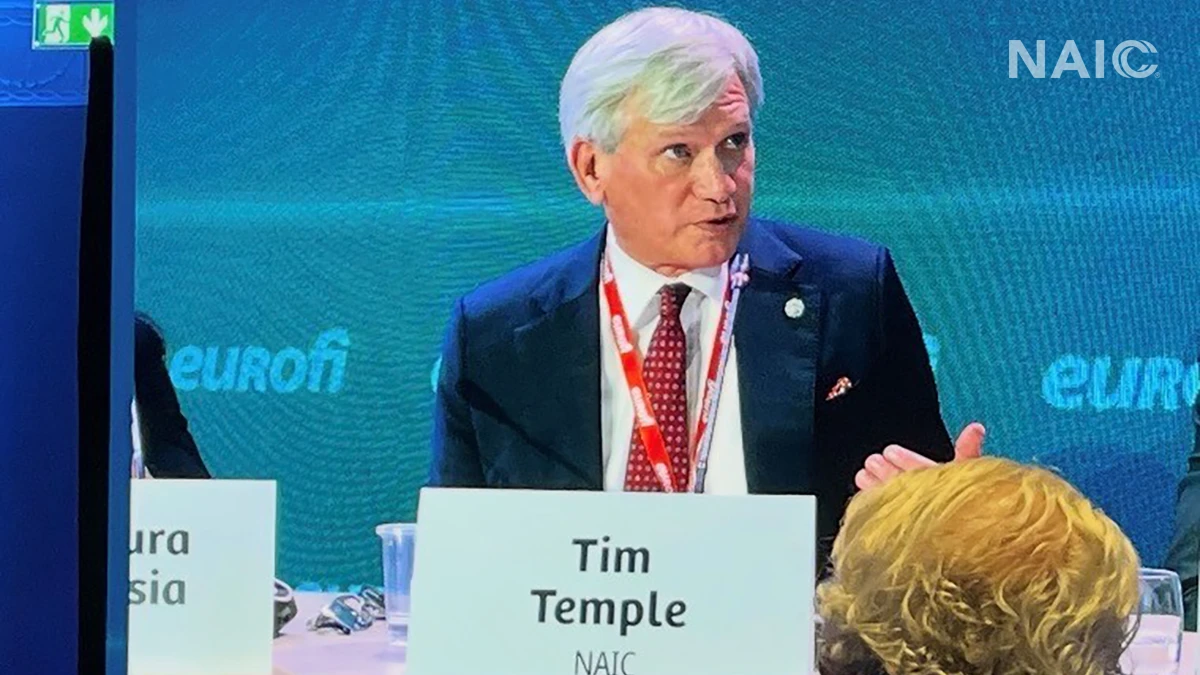 Louisiana Insurance Commissioner and NAIC International Insurance Relations (G) Committee Vice Chair Tim Temple speaks during the “Insurance in a Polycrisis World” panel at the Eurofi Financial Forum in September 2026.