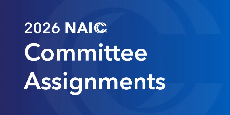 "2026 NAIC Committee Assignments" on dark blue background