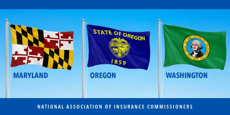 State flags of Maryland, Oregon, and Washington State