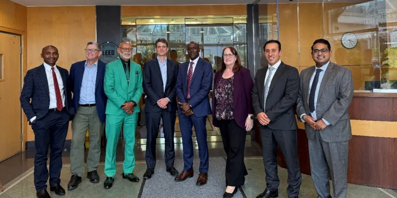 Participants of the October 2025 NAIC-BMA bilateral discussion from left to right: Martin Maringi, BMA; Nebraska Department of Insurance Director Eric Dunning; Craig Swan, BMA; Virginia Insurance Commissioner Scott A. White; Gerald Gakundi, BMA; Rhode Island Department of Business Regulation Director Elizabeth Kelleher Dwyer; Ricardo Garcia, BMA; and Nikhail Nigam, NAIC.