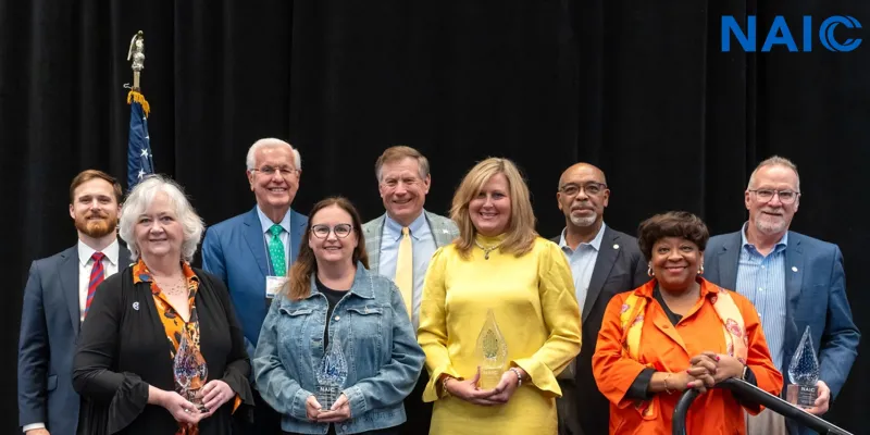 NAIC President and Missouri Department of Commerce and Insurance Director Chlora Lindley-Myers, NAIC President-Elect and Connecticut Insurance Commissioner Andrew N. Mais, Louisiana Insurance Commissioner Jim Donelon, North Carolina Insurance Commissioner Mike Causey, Tennessee Insurance Commissioner Carter Lawrence, and 2023 Robert Dineen Award recipients.