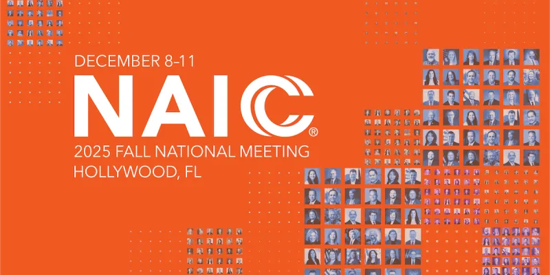 Graphic with small pictures of state insurance commissioners to promote the NAIC's 2025 Fall National Meeting in Hollywood, Florida, on Dec. 8–11.