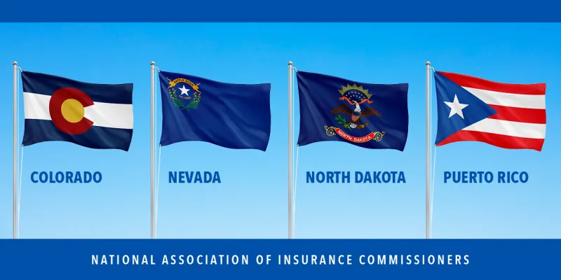 Flags of Colorado, Nevada, North Dakota, and Puerto Rico