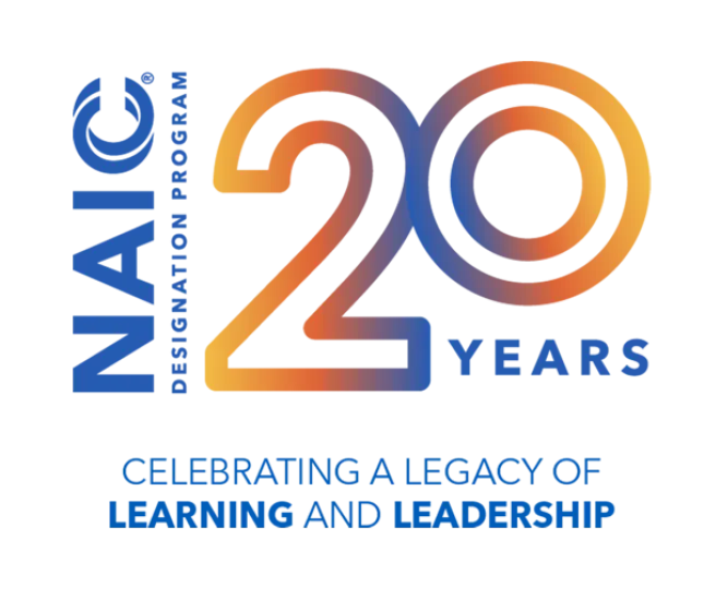 Logo:  NAIC 20 year anniversary - professional design designation program
