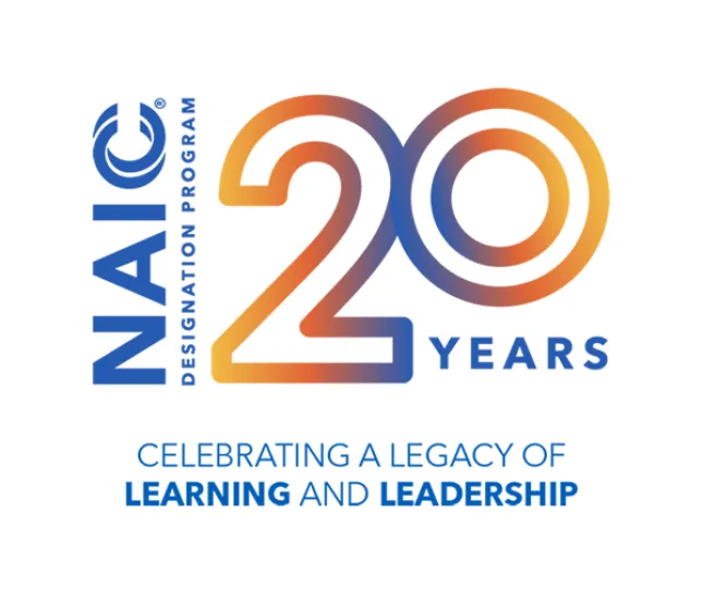 Logo: NAIC professional designation program 20 year anniversary