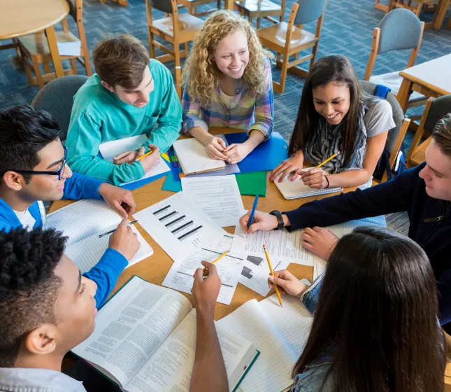 Students sitting around a table