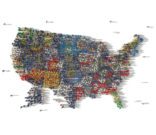 Color pieces in the shape of the United States