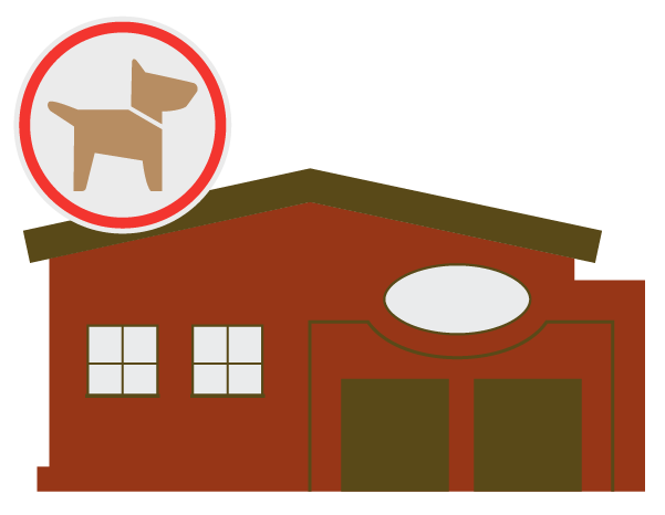 Shelter building wit a pet-friendly logo